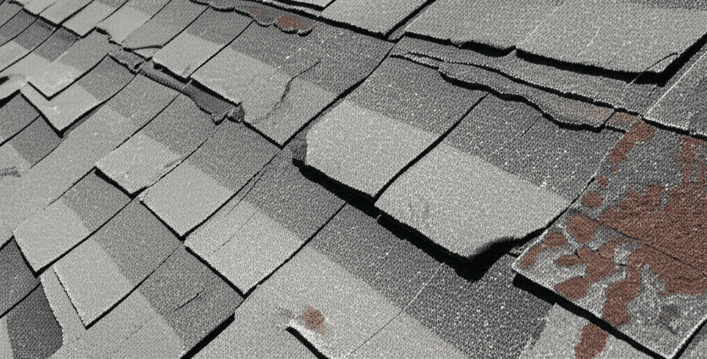 Storm damaged roof before repair