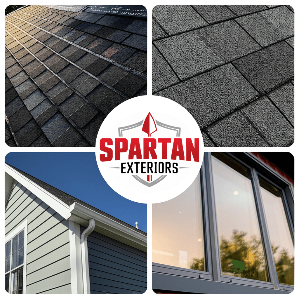 Spartan Exteriors services showcase featuring roofing, siding, and windows