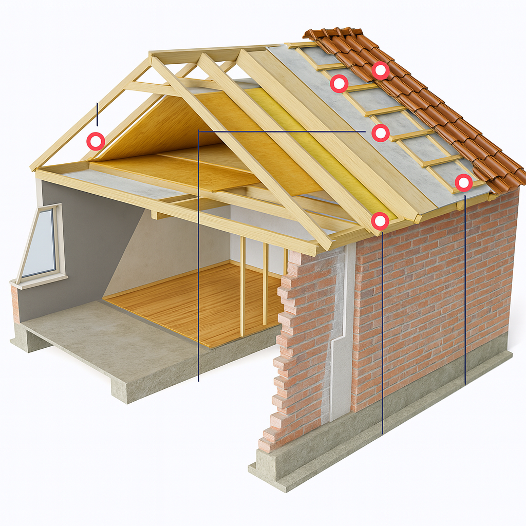 Roof construction cross-section diagram